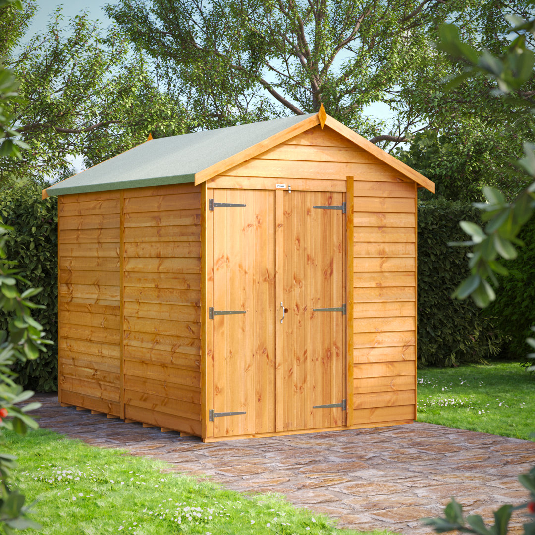 Powersheds 8 x 6ft Timber Overlap Windowless Apex Garden Shed, Double Doors