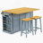 53Inch Large Kitchen Island With 2 Bar Stools, Power Outlet,Door Internal Storage Rack,Kitchen Storage Cart On 5 Wheels With Drop Leaf,5 Open Side Racks,3 Drawers For Kitchen,Dining Room,Grey Blue-1699092023