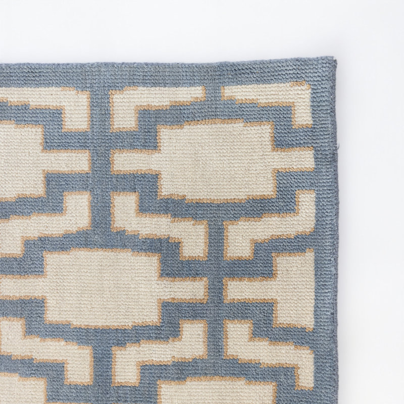Della Hand Knotted Wool Geometric Area Rug, Blue, Rectangle 9' x 12'