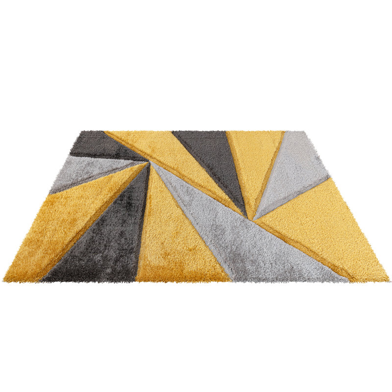 Shaggy Geometric Rug – 100% Polyester Soft Pile Carpet, Colourfast, Water & Soil Repellent, Anti-Static Modern Living Room Rug