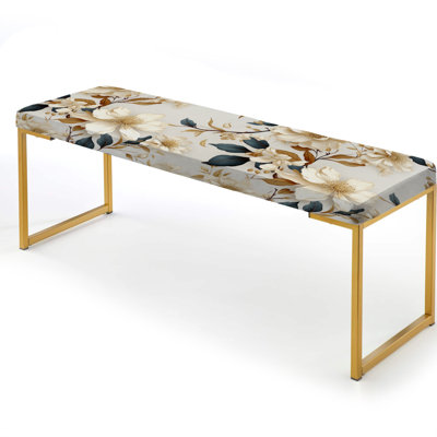 White Lace Inspired Botanicals - Floral Upholstered Gold Bench