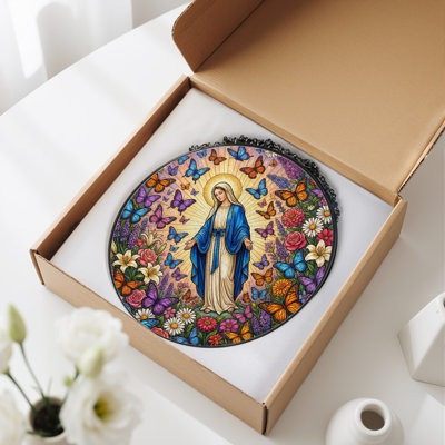 Virgin Butterflies Stained Glass Window Panel，12"H