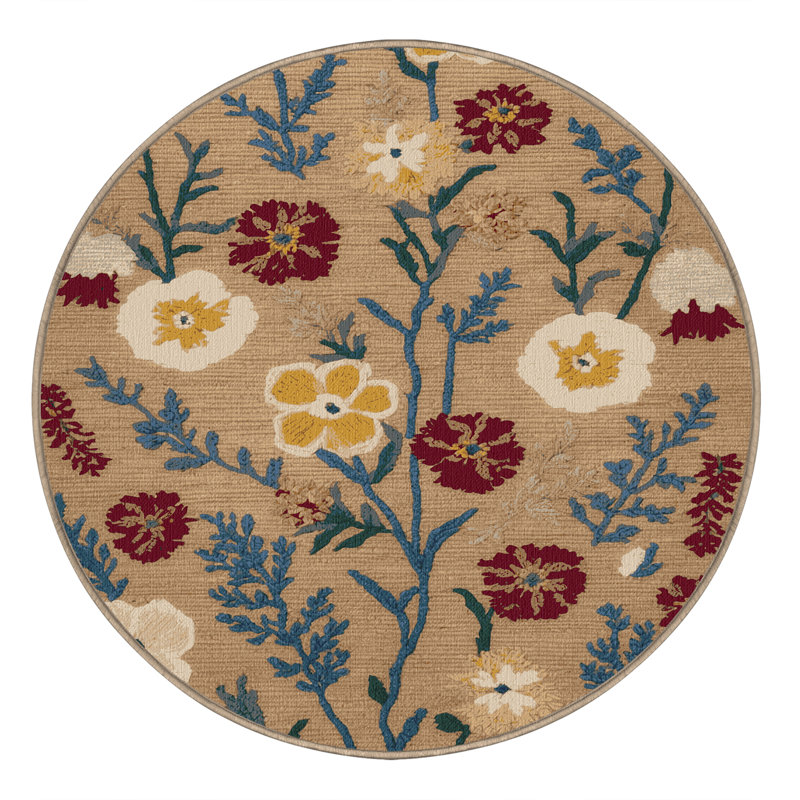 Tapis botanique brun lavable à la machine, Rond 7 pi