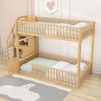 Bunk Bed With Ladder Storage And Guardrails