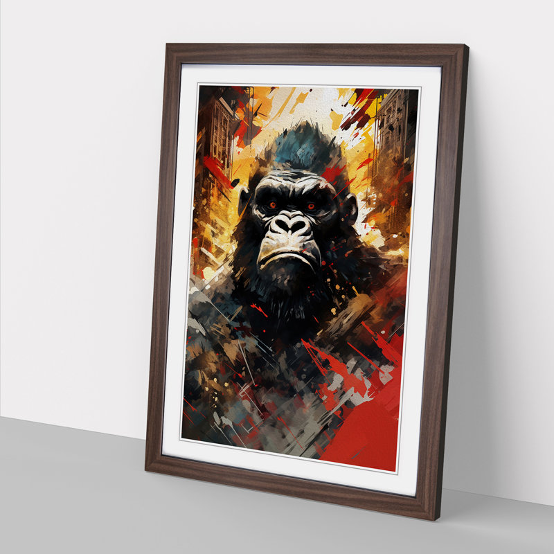 XYZ-FRM-V1223-3933 King Kong Dadaism - Single Picture Frame Print on Wood, 34cm H x 25cm W x 2cm D, Walnut Framed