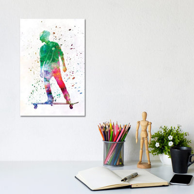 Skateboarder In Watercolor VIII 1 Piece Wall Art on Canvas