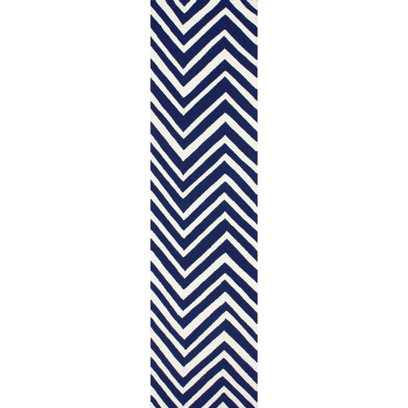 Tapis bleu marine à chevrons Wolfenbarger, Tapis de couloir 2 pi 6 po x 10 pi