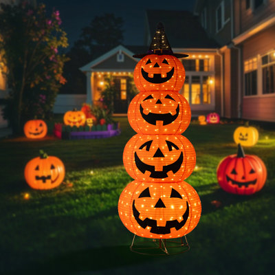 94.5"H Lighted Halloween 3D Foldable Fabric Jack-O-Lantern Outdoor Décor 420 Warm White LED Lights