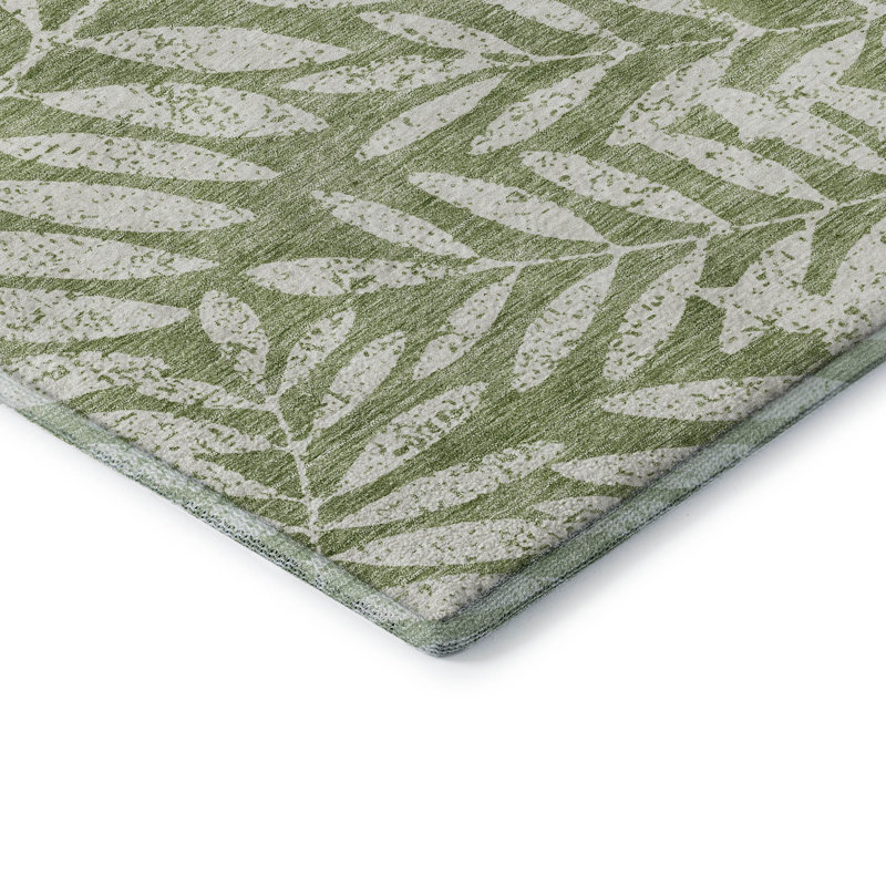 Premium Machine Washable Prisco Green Rug, Rectangle 2'6" x 3'10"