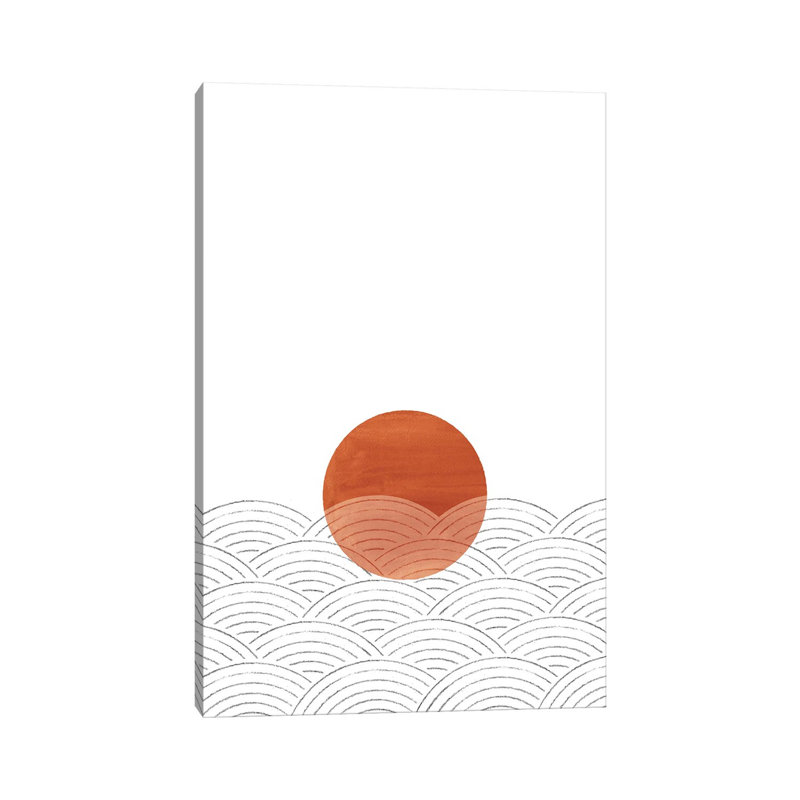 Abstract Terracotta Sunset And Waves by Whales Way - Painting on Canvas, Wrapped Canvas, 45.72cm H x 30.48cm W x 1.91cm D