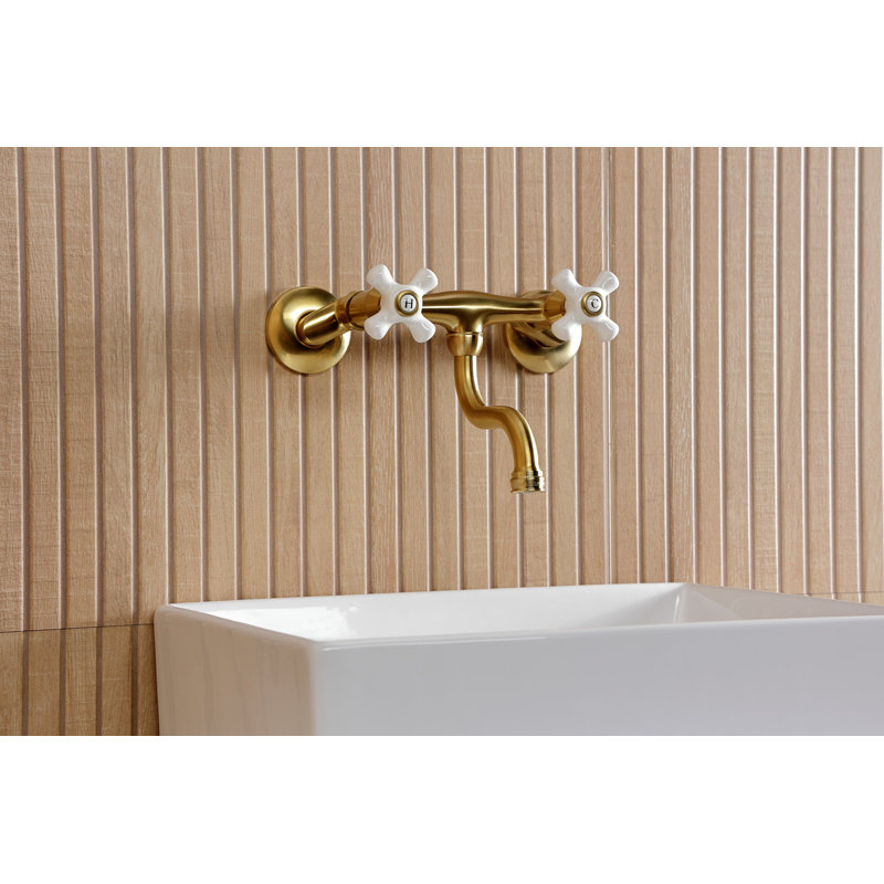 Kingston Brass Kingston Two-Handle 2-Hole Wall Mount Bathroom Faucet, Brushed Brass