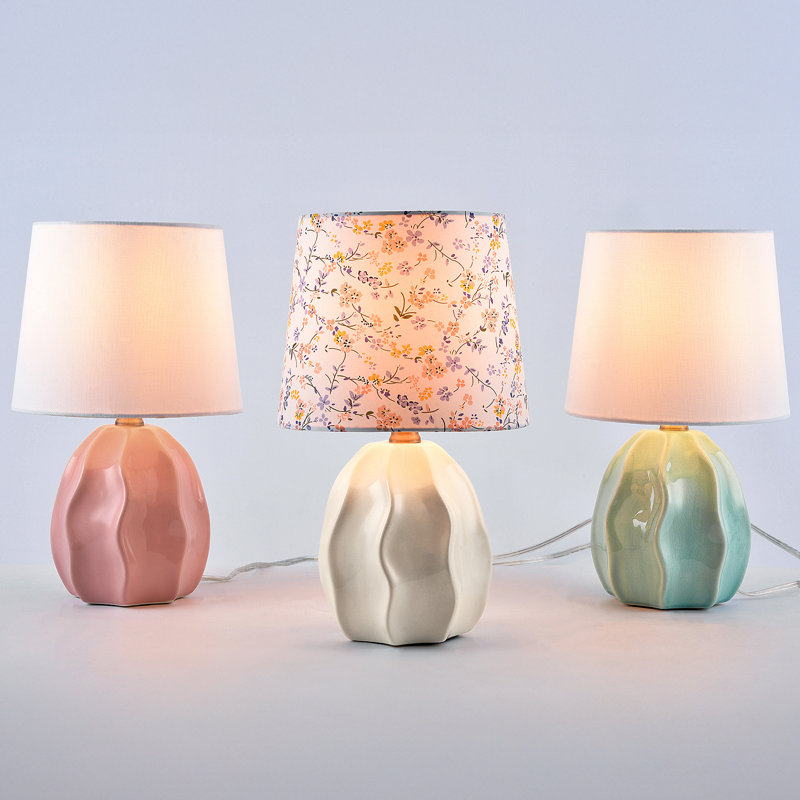 13.5" Ceramic Small Table Lamp Set, Cute Floral Kitchen Counter Lamp
