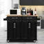 Chariot d'îlot de cuisine noir avec armoire de rangement, tiroir et plateau en bois d'hévéa, chariot de cuisine Dubhlainn
