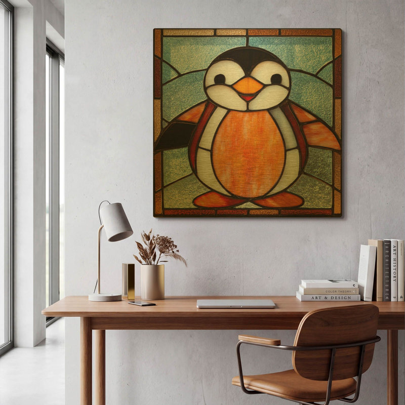 Aurum Wall Art, «Vitrail bébé pingouin» par Rich Monet, art mural en métal doré, 36 po x 36 po, 36 po x 36 po