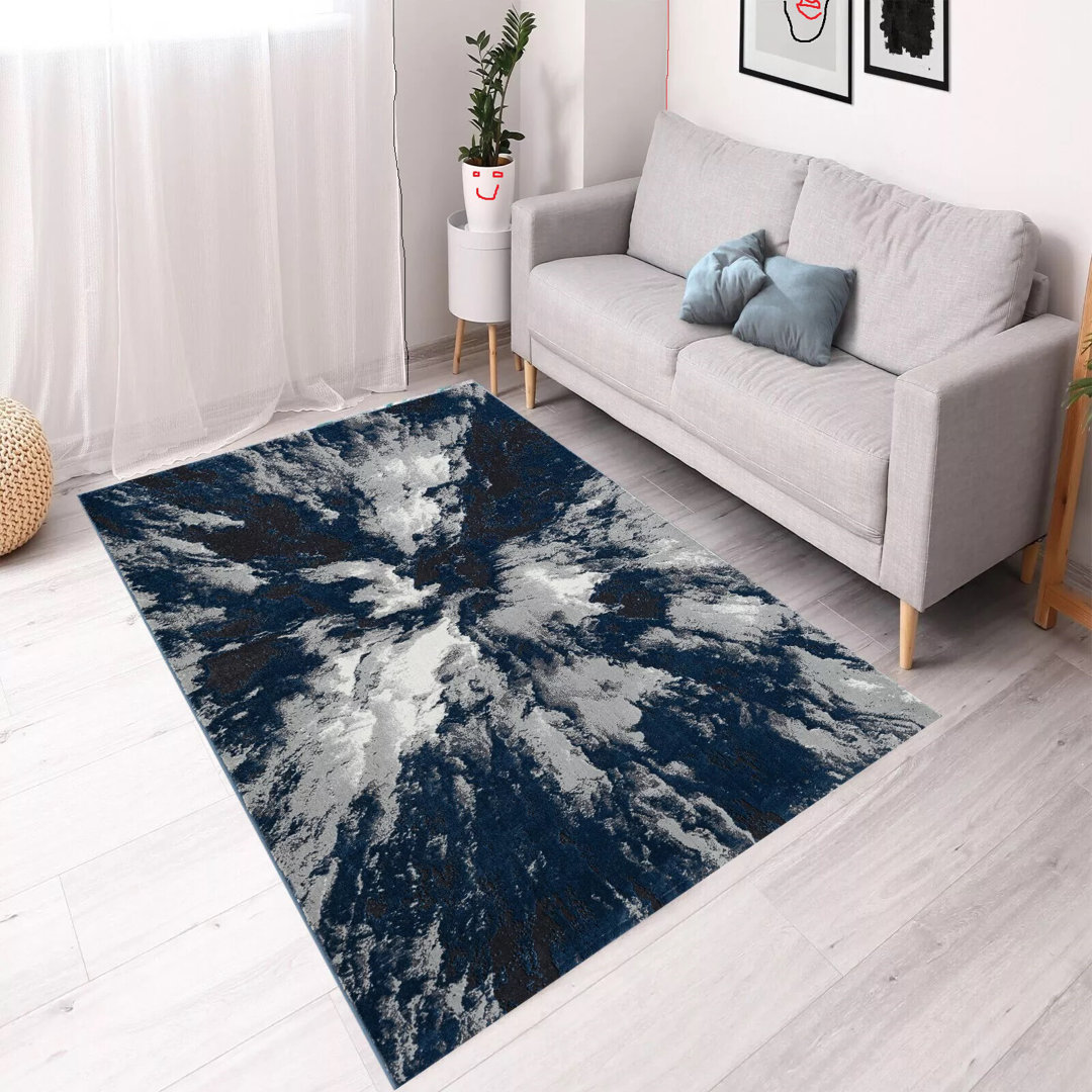 Machine Woven Flatweave Blue Area Rug