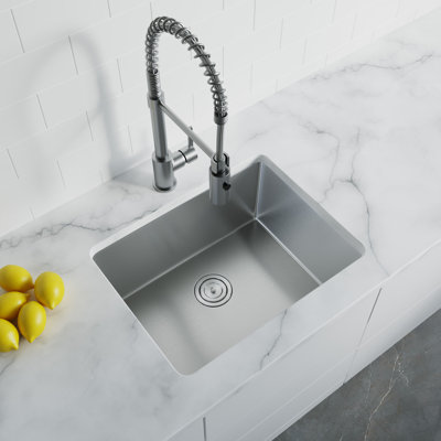 Dowell 23" L x 18" W Handcrafted Undermount Kitchen Sink 16 Gauge Stainless Steel 9" Depth Single Bowl With Grid Strainer