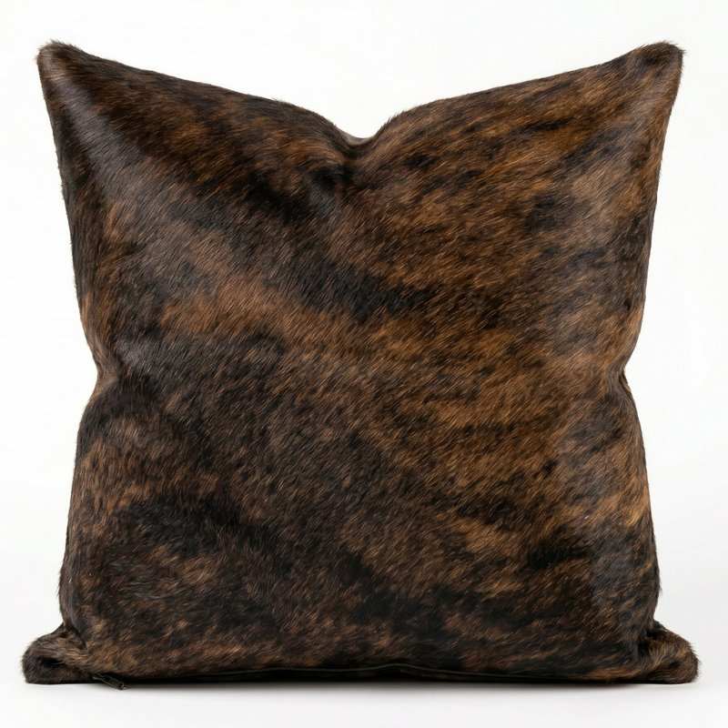 Housse de coussin décorative en cuir de vache bringé - 51 x 51 cm, Bringé