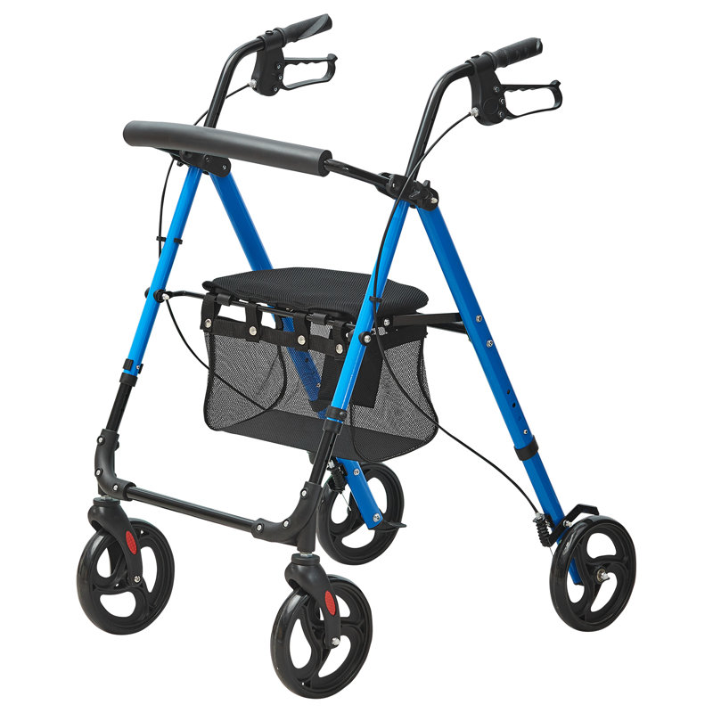 Rollator Walker for Seniors and Adult, Lightweight Aluminum Foldable Rolling Walker with Adjustable Seat and Handle, Outdoor Mobility Rollator Walker with 8" All Terrain Wheels, 300LBS Capacity