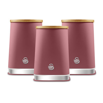 Swan Nordic Set of 3 Kitchen Storage Canisters for Tea, Coffee, and Sugar with Non-Slip Bases Durable Iron Body with Soft Touch Matt Finish and Chrome Trims, 1.3L