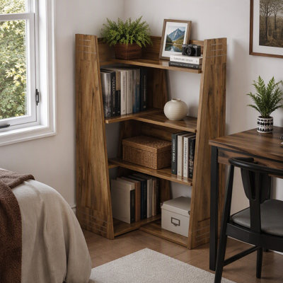 Bibliothèque extensible en forme de L, tablette de rangement en bois réglable à 4 niveaux, extensible jusqu'à 119 cm (47 pouces) pour les coins et les petits espaces