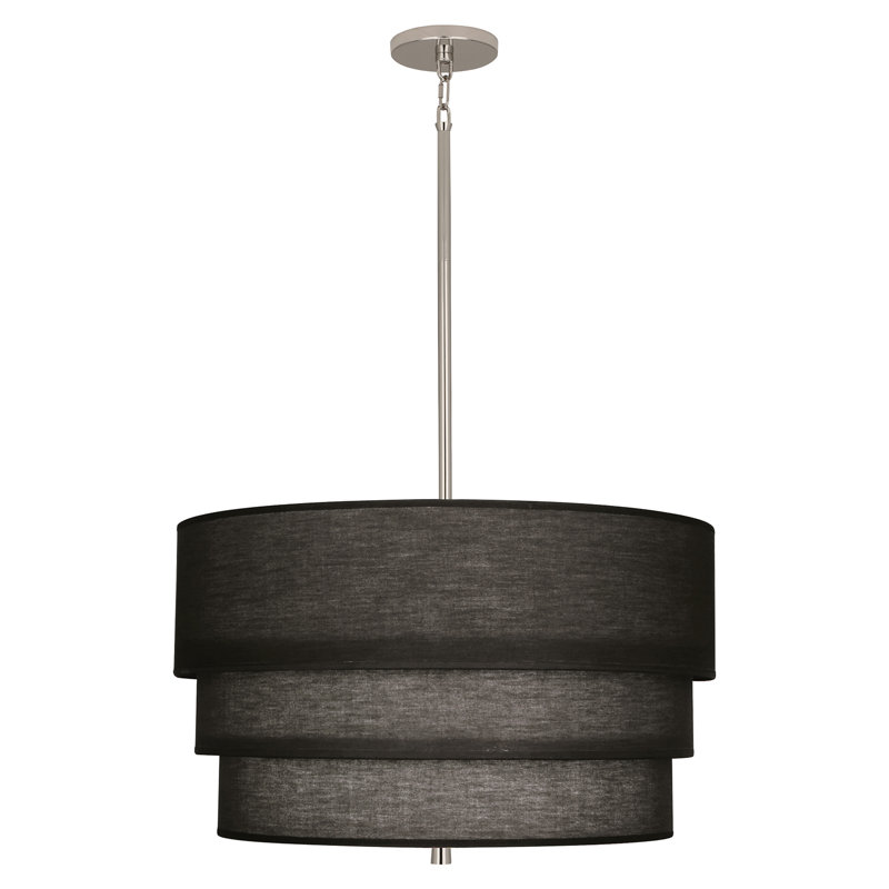 Lustre tambour 3 lumières à abat-jour Decker, Nickel poli