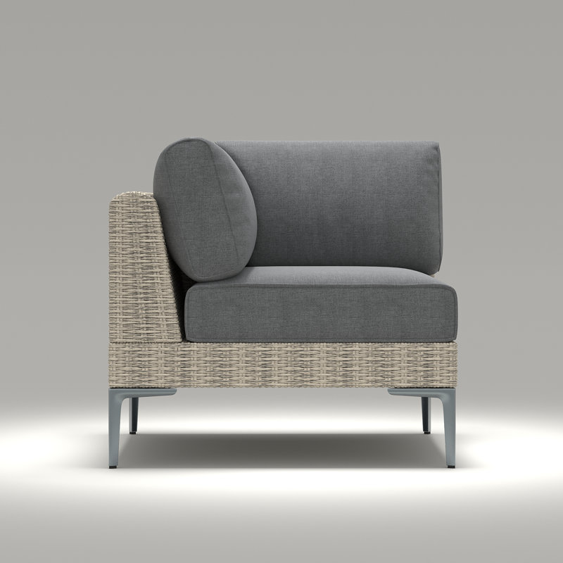  Modern Outdoor Wicker Rattan Patio Modular Sectional Corner Chair With 6-inch Thick Cushions, Dark Gray