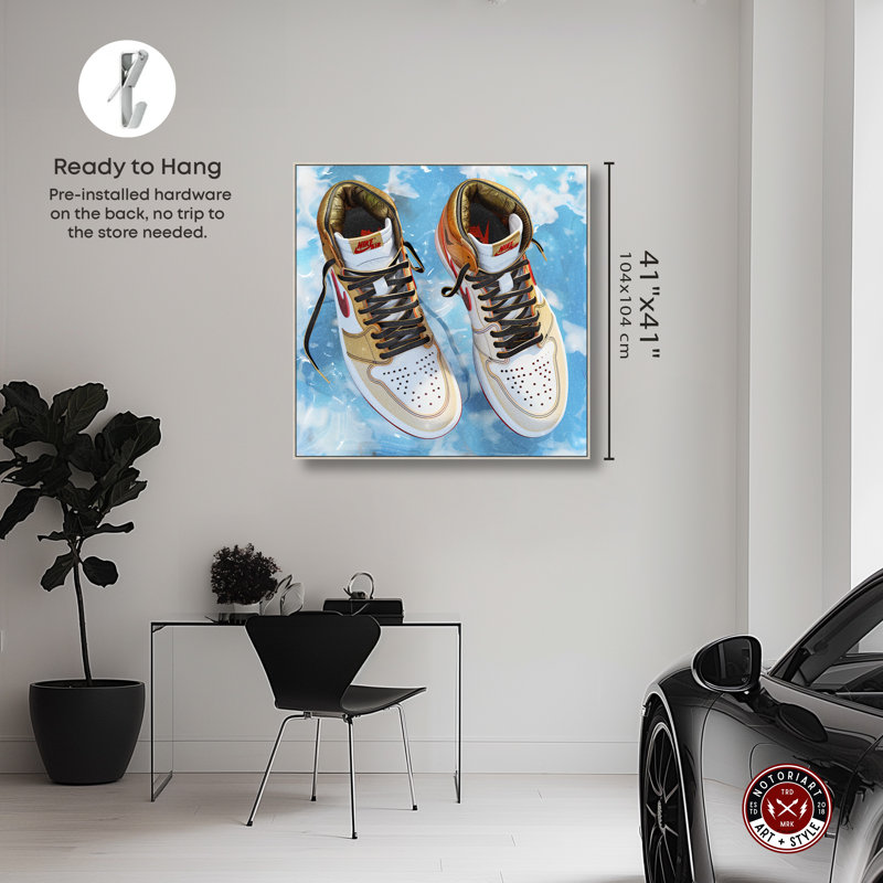 «Sky Sneakers Man Cave» par Notoriart, H 41 po x l 41 po, Cadre argenté
