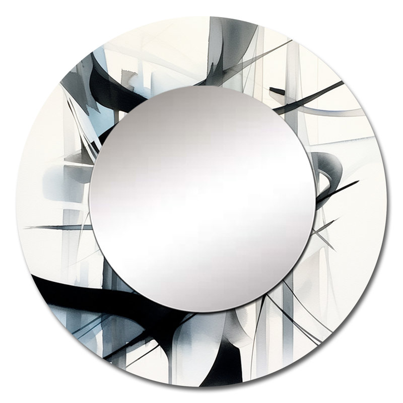 Abstrait neutre neutre - miroir rond noir géométrique moderne, 36 po x 36 po