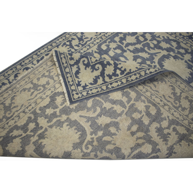 Tapis oriental transitionnel bleu / crème / beige Mute, Rectangle 9 pi x 12 pi 2 po