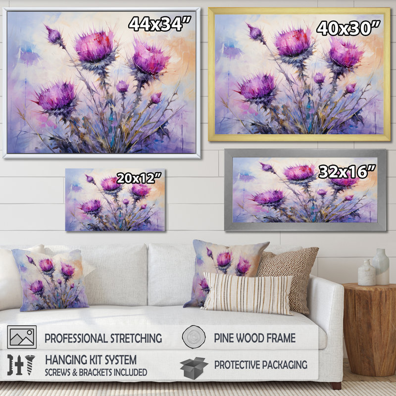 Thistles royal royal, H 30 po x l 40 po x P 1,5 po, Toile tendue