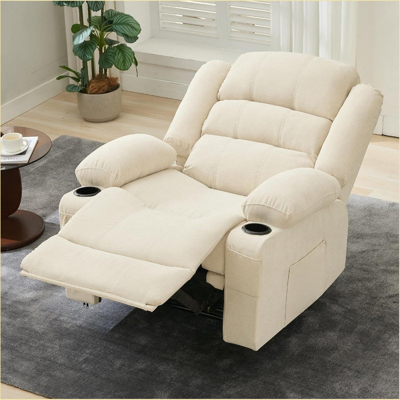 Recliner Chair for Living Room, Accent Chair Nursery Glider Chairs for Adults, Wide Comfy Couch with Side Pockets and Cup Holder, Single Sofa for Bedroom