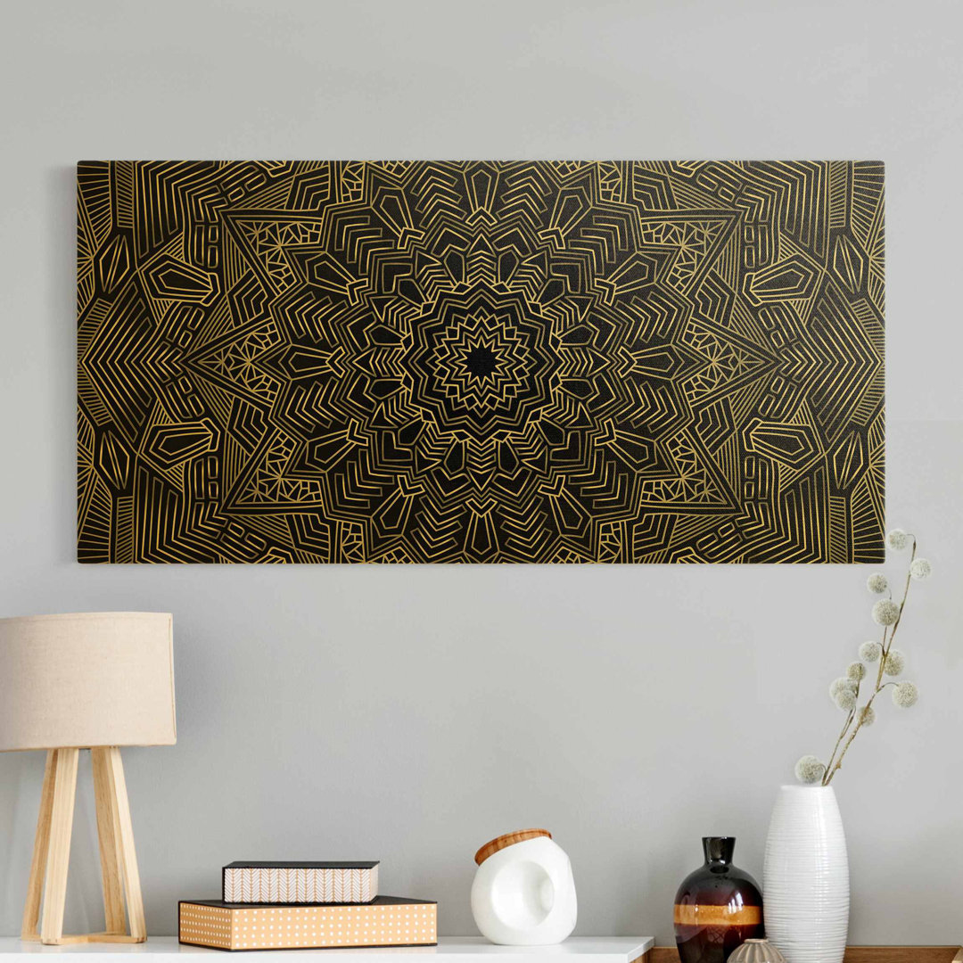 Leinwandbild Gold Mandala Sternmuster in Silber & Schwarz