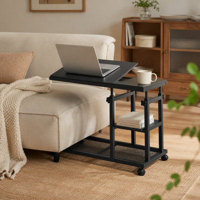 Height Adjustable C Table, Mobile Side Table with Tiltable Drawing Board