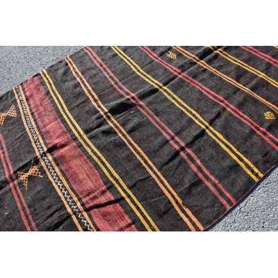 Handmade Vintage Turkish Kilim Rug with Unique Black Patterns for Organic Home Decor Black/Red