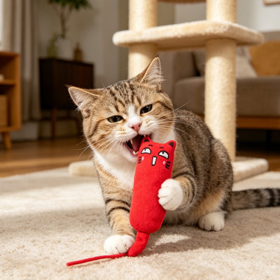 Soft Plush Bite-Resistant Catnip Cat Toys – Cartoon Cat Shape Teething & Chew Toys (Pack of 3, Random Colors) for Kittens & Adult Cats