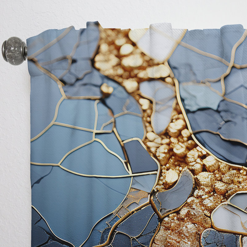Jarred Gold And Blue Abstract Liquid Art II - Liquid ink Curtain - Velvet Room Darkening - 1 panel, 52" W x 120" L