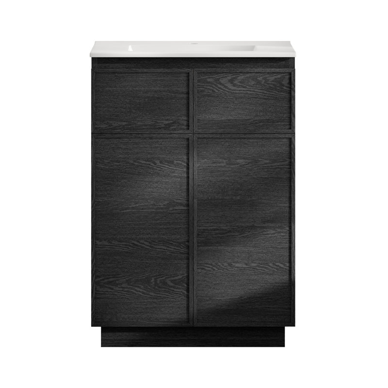St. Tropez 24" Freestanding Bathroom Vanity In Green Oak With 3-Hole Centerset Sink Top, Black, Single, White