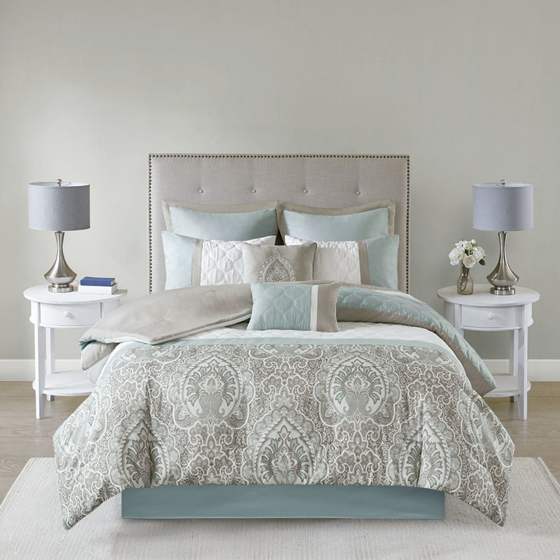 Literie 8 pièces pour très grand lit, impression et style, couleur, literie, édredon très facile à entretenir, conception de courtepointe à motif taupe, intérieur, propre