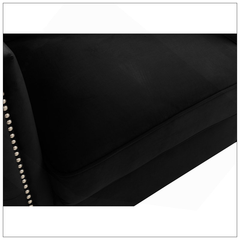 Ensemble de salon avec causeuse en velours noir, H 30 po x l 73 po x P 28,5 po, Noir