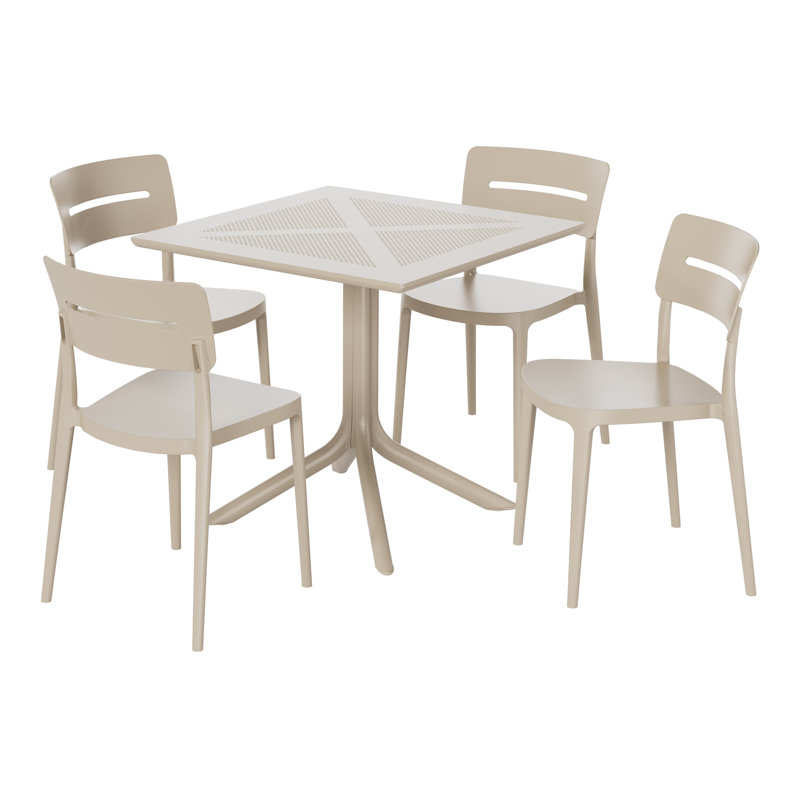 4-Person Outdoor Square Dining Set, Beige