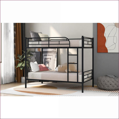 Lit superposé simple en métal - divisé en 2 lits, structure en acier robuste, aucun sommier nécessaire, noir pour les chambres partagées / invités