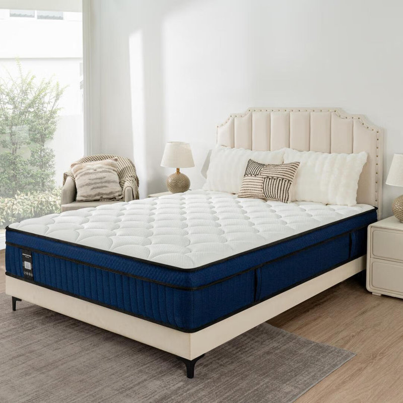 Queen 14'' White and Blue Pillow Top Innerspring Mattress