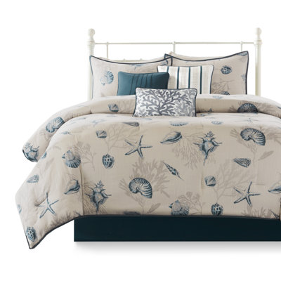Coastal Blue Cotton Sateen Bedding Set, King Size Comfort