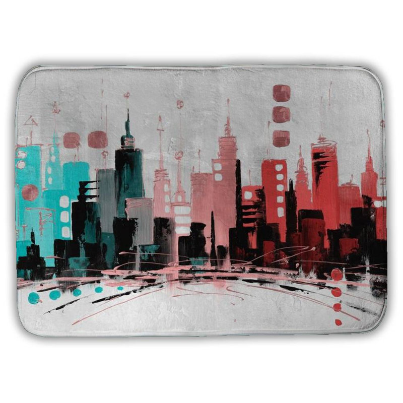 Colorful city with rose gold lines Bath Mat with Non-Slip Backing - Quick Dry Memory Foam Bathroom Rug - Absorbent - Modern Plush Spa-Style - Machine Washable