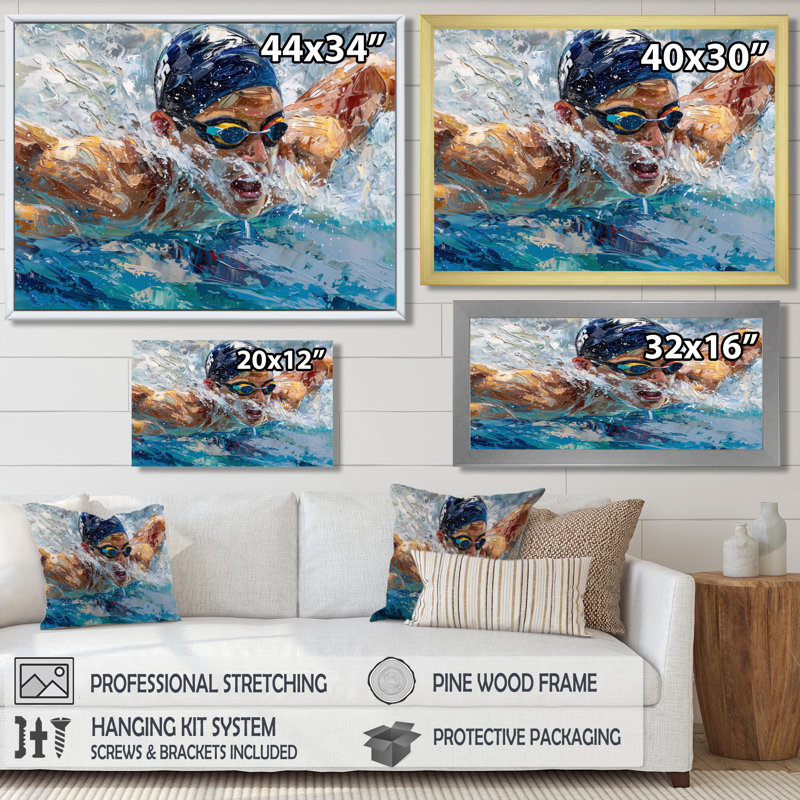 Concours de natation aux Jeux olympiques I - Art mural de natation, Toile encadrée blanche avec une seule photo