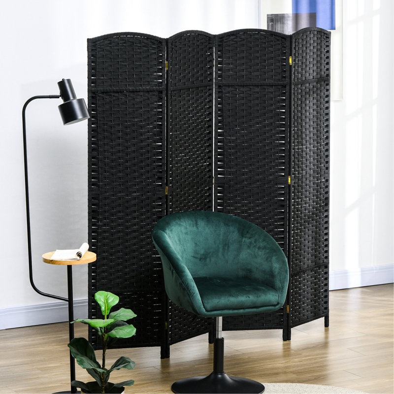 Paravent pliable à 4 panneaux, 1,70 m de haut. Noir, aspect tissé à la main élégant et sommet arqué du plus bel effet. Parfait pour la chambre ou le bureau. Structure en bois, sangles en polypropylène.