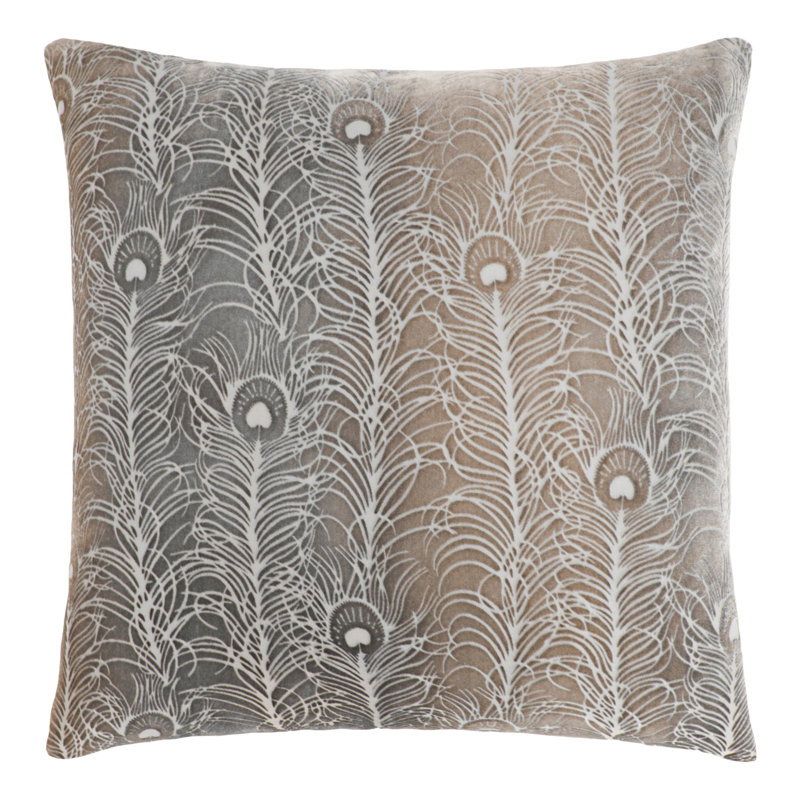 Peacock Feather Square Velvet Pillow Cover & Insert, Square 22", Coyote