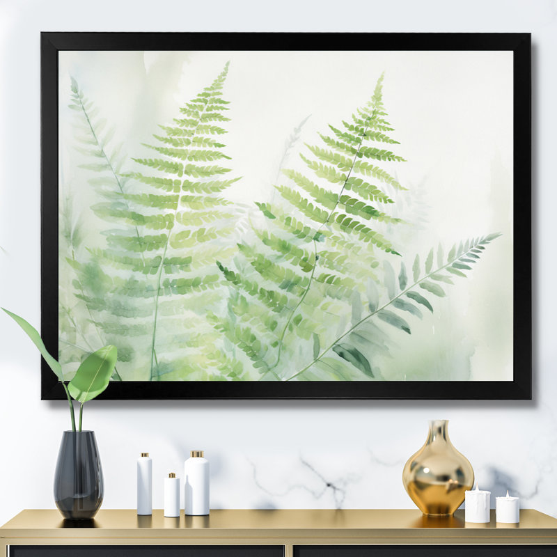 Fougères vertes vertes et blanches IV sur toile, H 34 po x l 44 po x P 1,5 po, Cadre simple noir