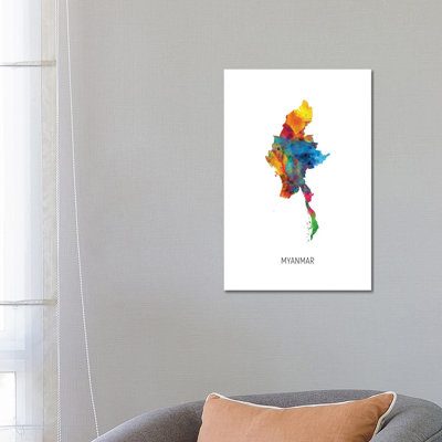 Myanmar Map by Michael Tompsett - Wrapped Canvas Print