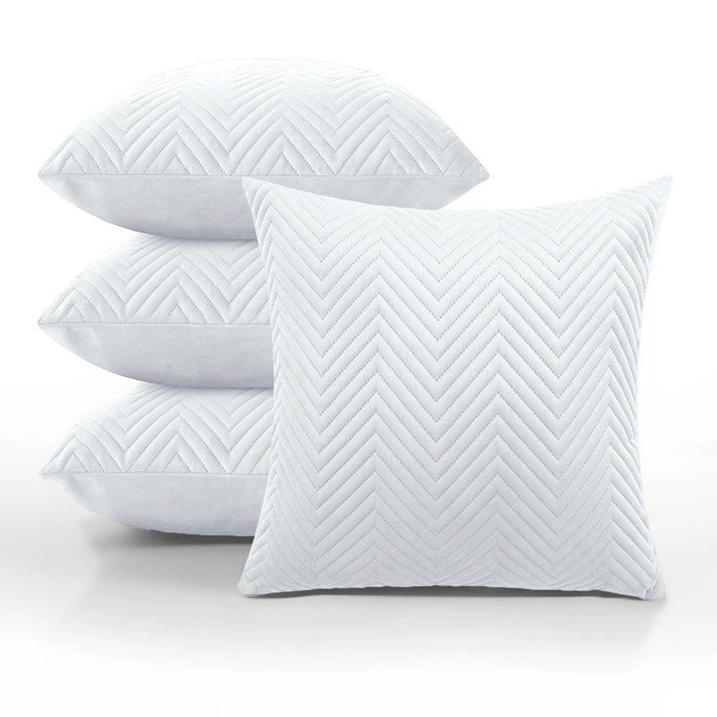 Luxury Chevron Embossed Quilted Pattern Velvet Cushion Cover Set (4-Pack) - Soft Throw Cushion Cover for Home Décor, White